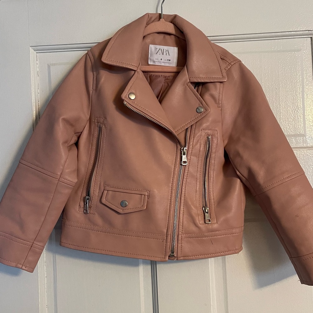 Zara Pink Leather Moto Jacket